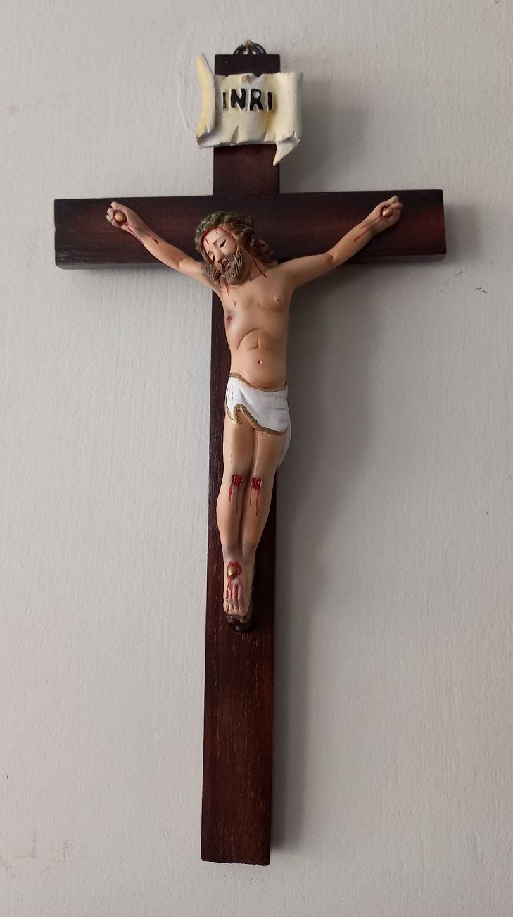 Crucifijo de muro cm 40x30 (15,7x11,8 inch) estilo moderno con brazos  tubulares de latón Oro Plata Cruz de pared Iglesia